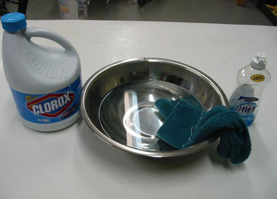 Step 1. Keep things clean. Wash everything in hot soapy water and wipe everything down with a solution of 1 part bleach in 10 parts water. I hate those little bacteria.